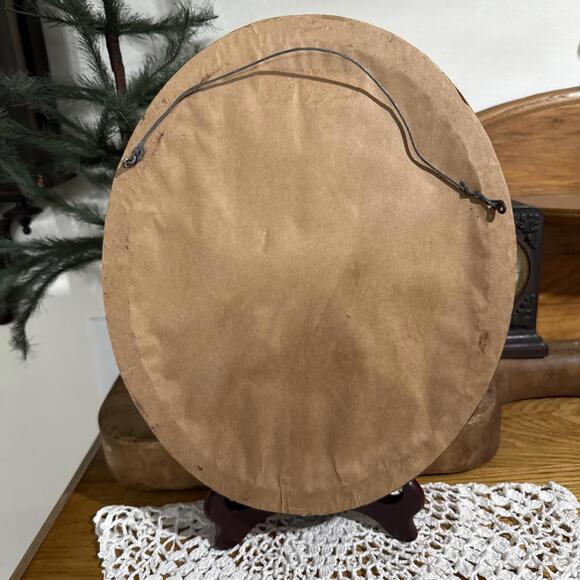 Small Framed Antique Country Quilt Fragment Wood Frame Oval Star Heart Cottage - Picture 8 of 9